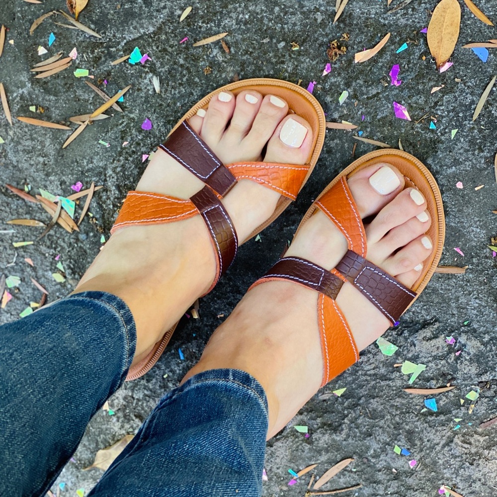 handmade leather slide sandals